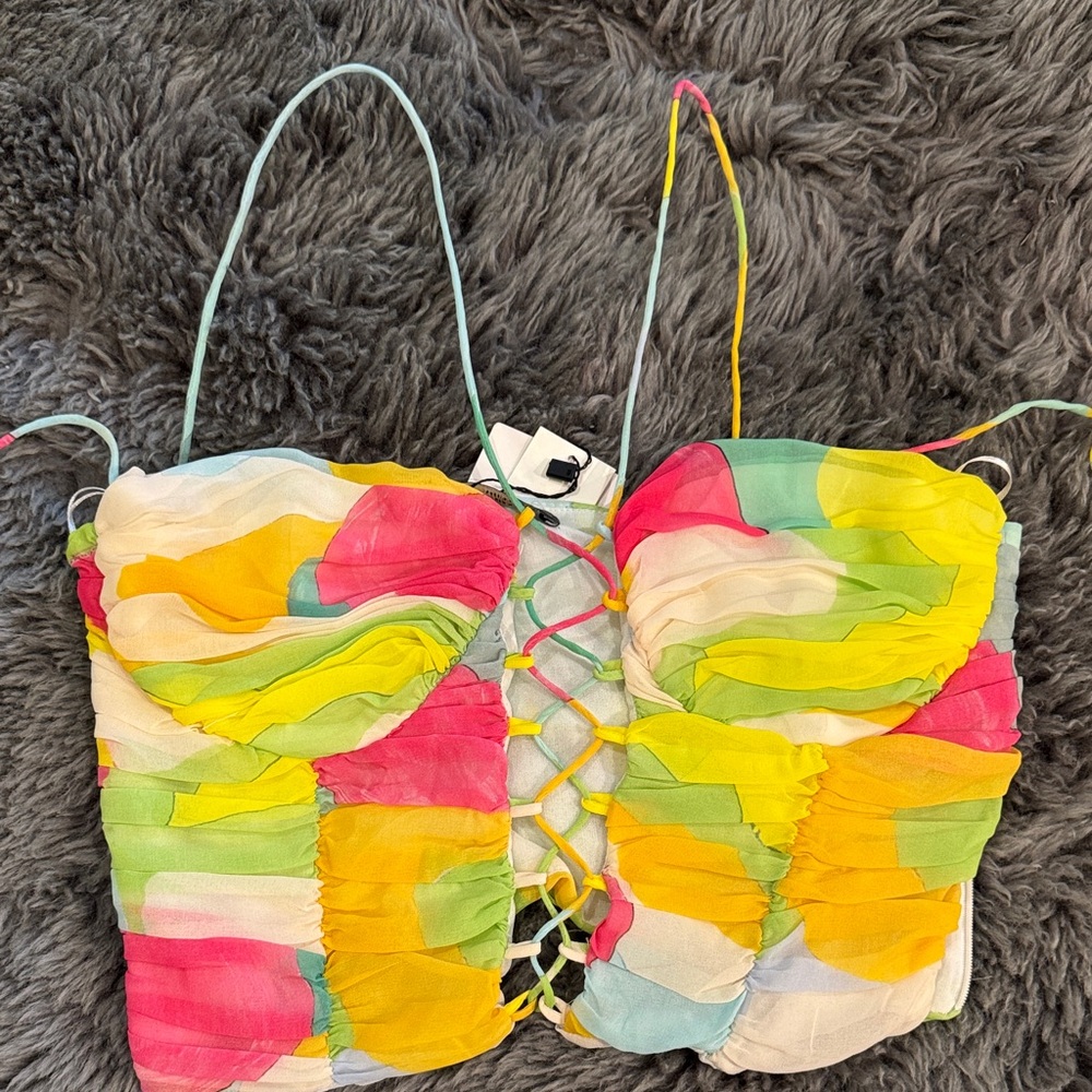 Zara Multicolor Ruched Crop Top - Picture 3 of 4